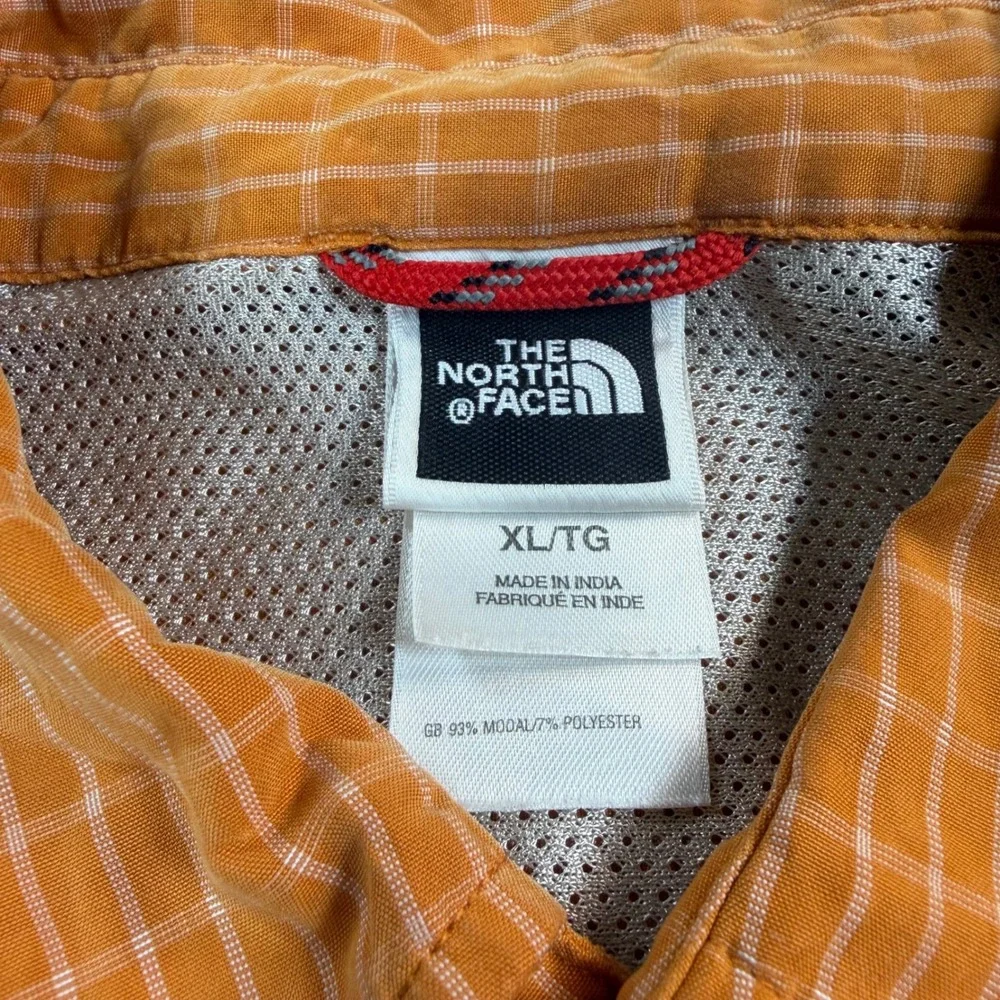 The North Face Mens XL Orange Plaid Short Sleeve Button Down Shirt